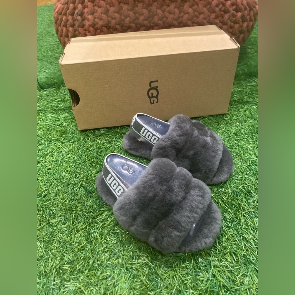 UGG Fluff Yeah Sling Back Slide Sandals Charcoal 1098579T-CHRC Toddler Size